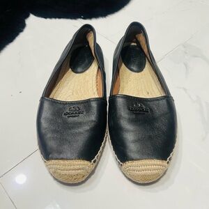 Black Leather Espadrilles with Coach Logo